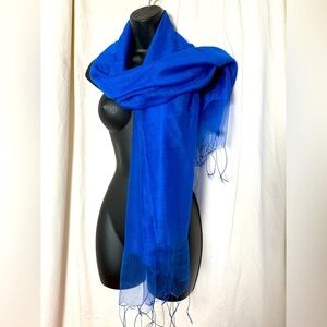 Wool/Silk Royal Blue Elegant Sheer Scarf 27" Wide X 68" Long Plus Fringe